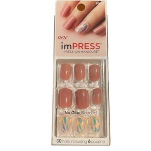 New Kiss Impress Press On Nails One Fine Day Gold Pink
